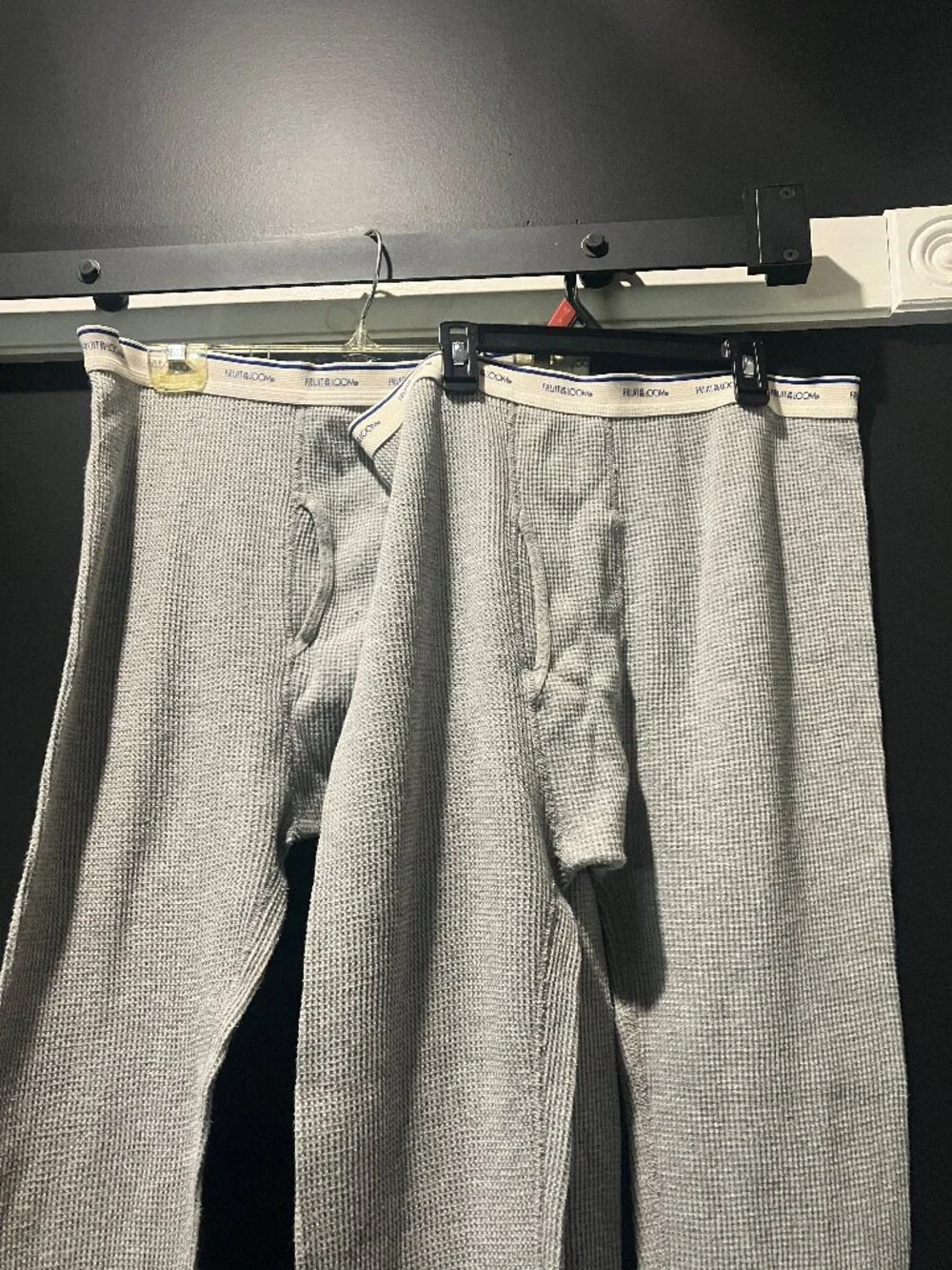 Set of 2 Men's Fruit of the Loom Gray Waffle Knit Thermal Under Pants size Large
